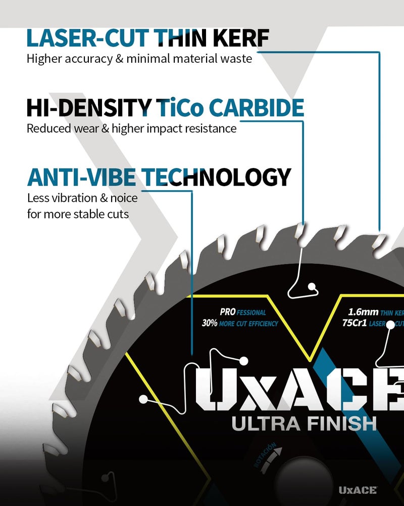 UXACE 5-1/2-Inch 40-Tooth Circular Saw Blade with 10 mm Arbor, Ultra Finish Wood Cutting, Carbide Tip, Thin Kerf, for Plywood, MDF, OSB, Laminated, 2 Pack - Image 4